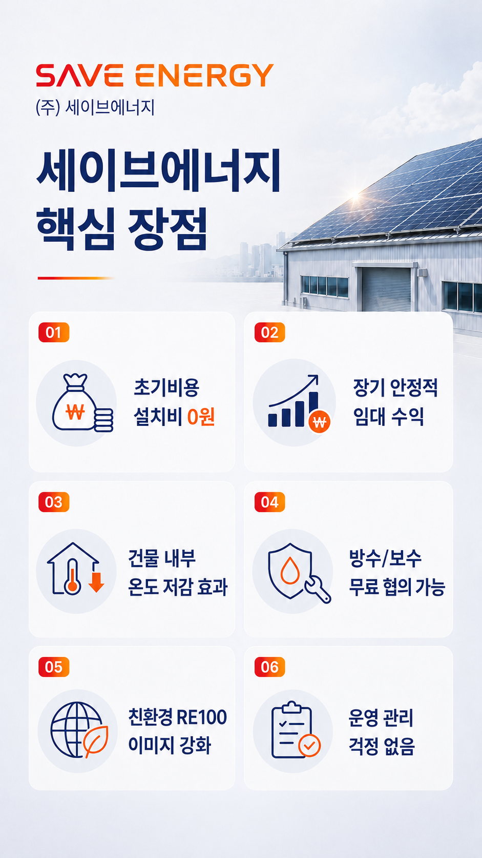 세이브에너지 핵심 장점 — 초기비용 0원, 장기 안정 임대 수익